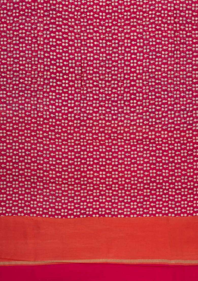 Crimson Printed Chanderi Cotton Saree With Floral Motifs For Women - Indya