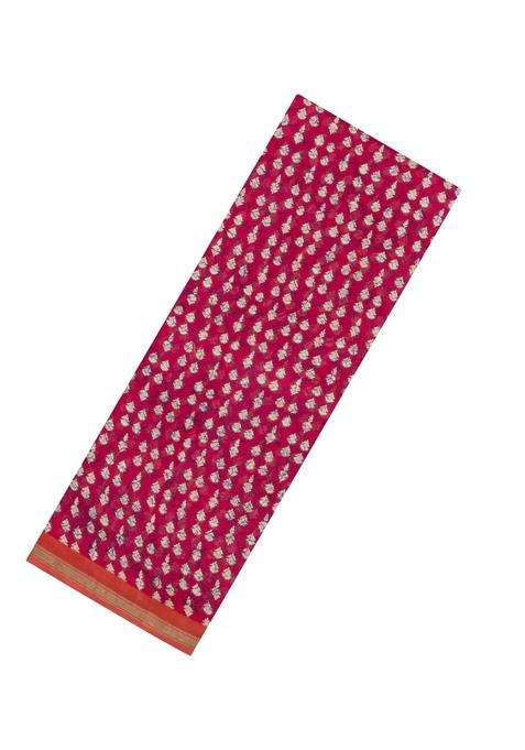 Crimson Printed Chanderi Cotton Saree With Floral Motifs For Women