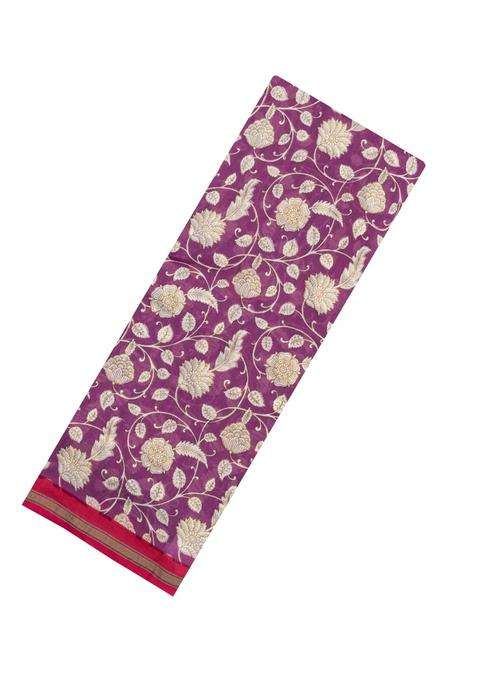 Lilac Printed Chanderi Cotton Saree With Floral Motifs For Women