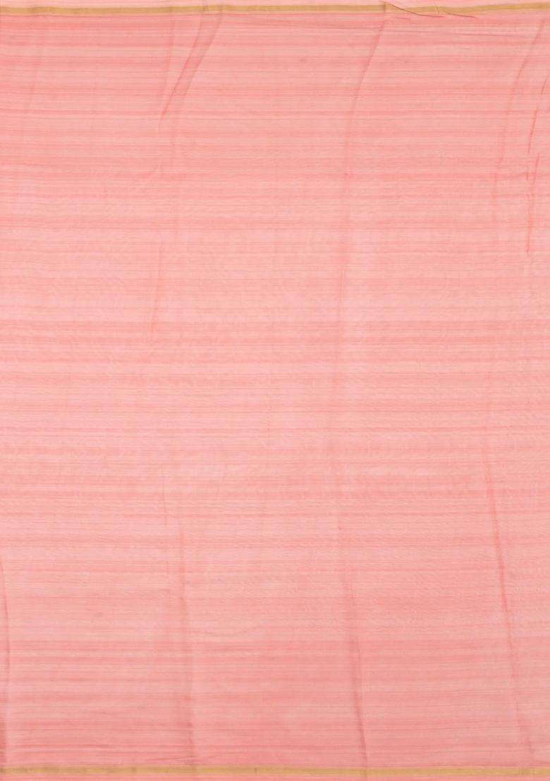 Dusty Pink Printed Chanderi Cotton Saree With Floral Motifs For Women - Indya
