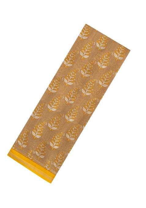 Beige Printed Chanderi Cotton Saree With Floral Motifs For Women