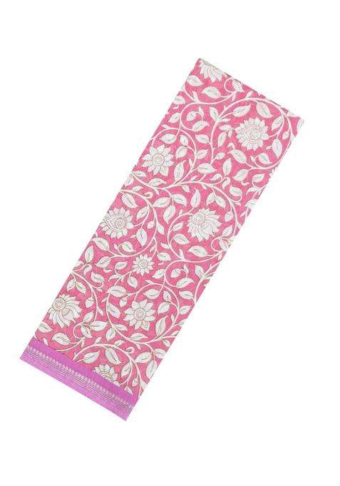 Pink Printed Chanderi Cotton Saree With Floral Motifs For Women