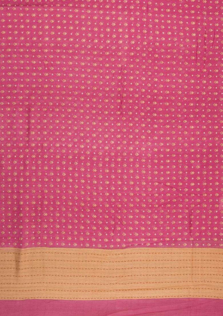 Pink Printed Chanderi Cotton Saree With Floral Motifs For Women - Indya