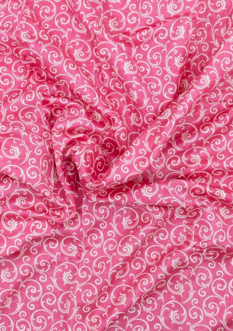 Bubblegum Pink Printed Chanderi Cotton Saree With Floral Motifs For Women - Indya