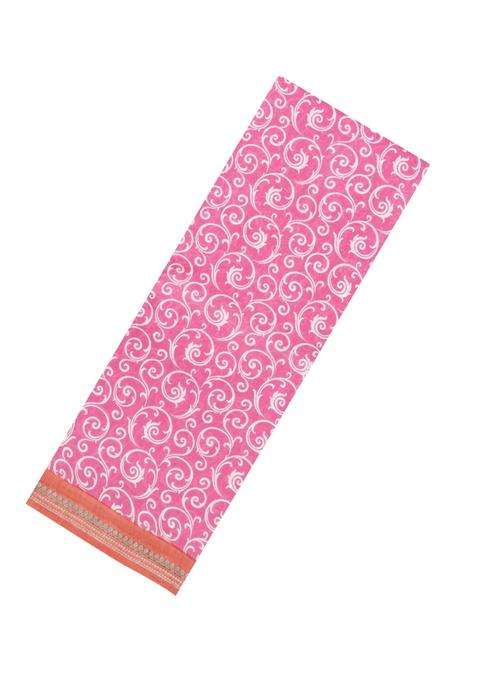 Bubblegum Pink Printed Chanderi Cotton Saree With Floral Motifs For Women