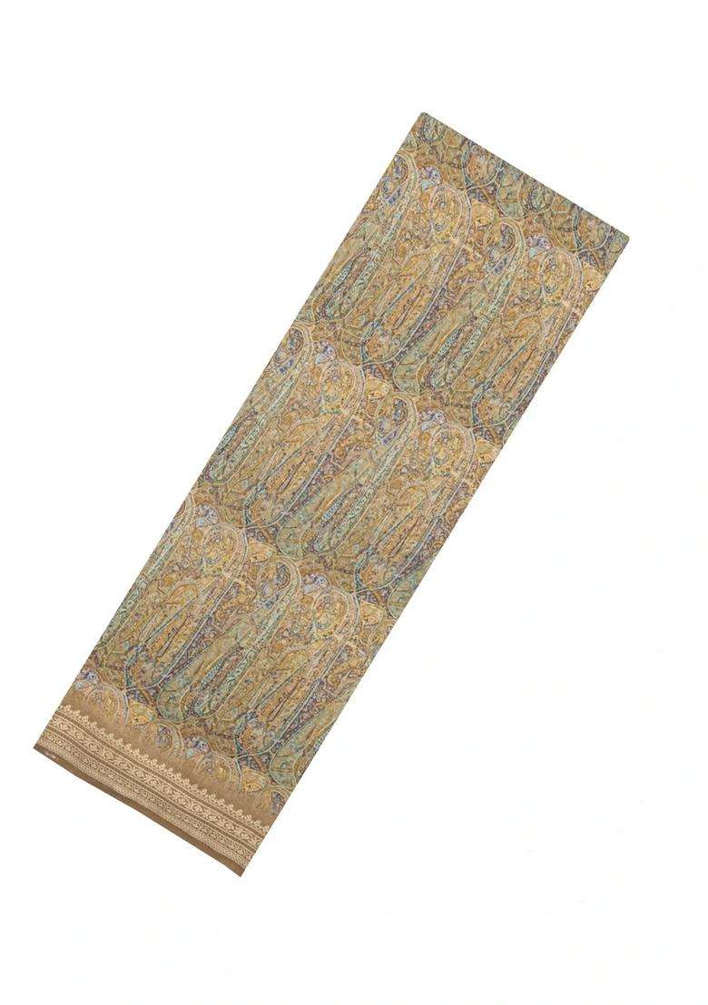 Beige Printed Chanderi Cotton Saree With Floral Motifs For Women - Indya