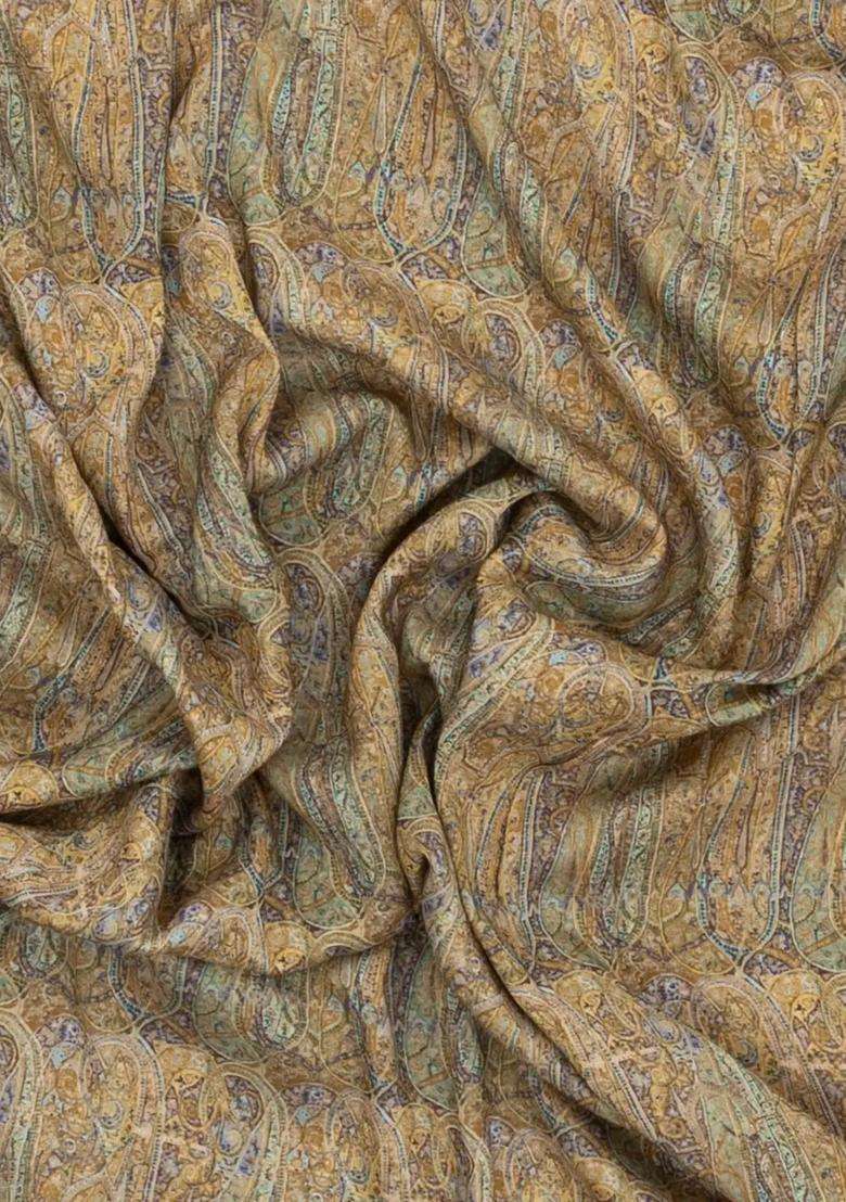 Beige Printed Chanderi Cotton Saree With Floral Motifs For Women - Indya