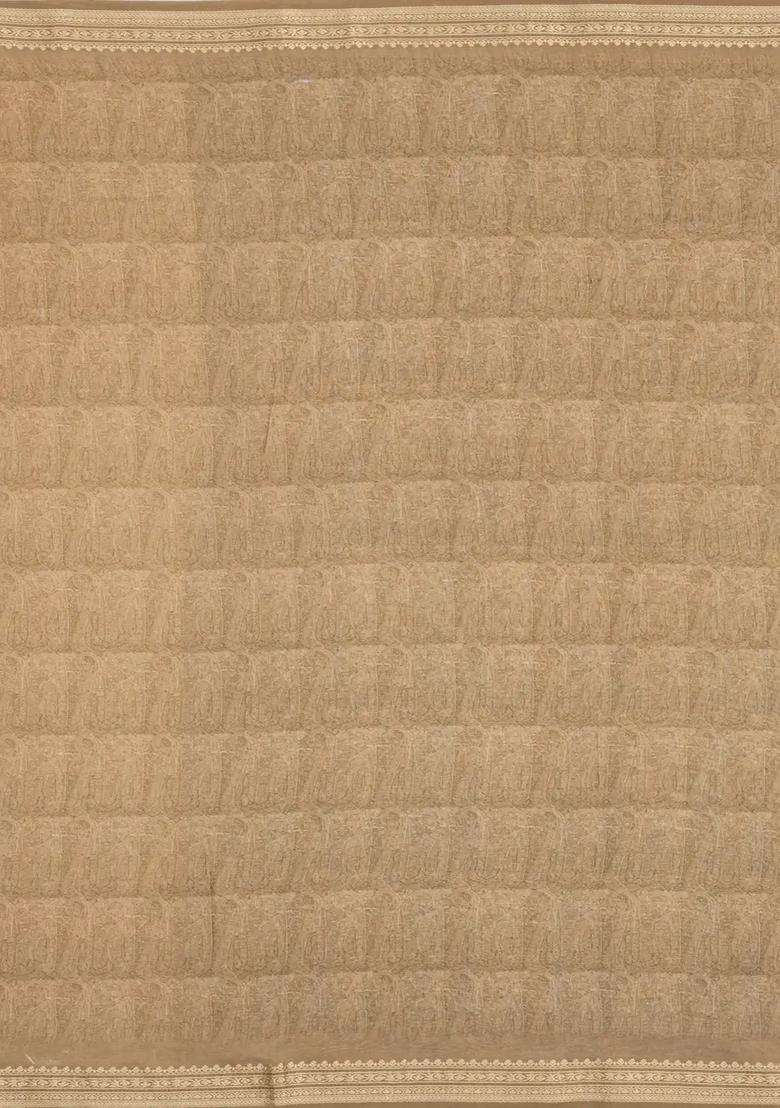 Beige Printed Chanderi Cotton Saree With Floral Motifs For Women - Indya