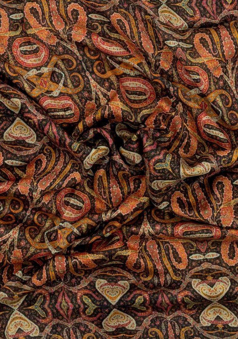 Black Printed Chanderi Cotton Saree With Floral Motifs For Women - Indya