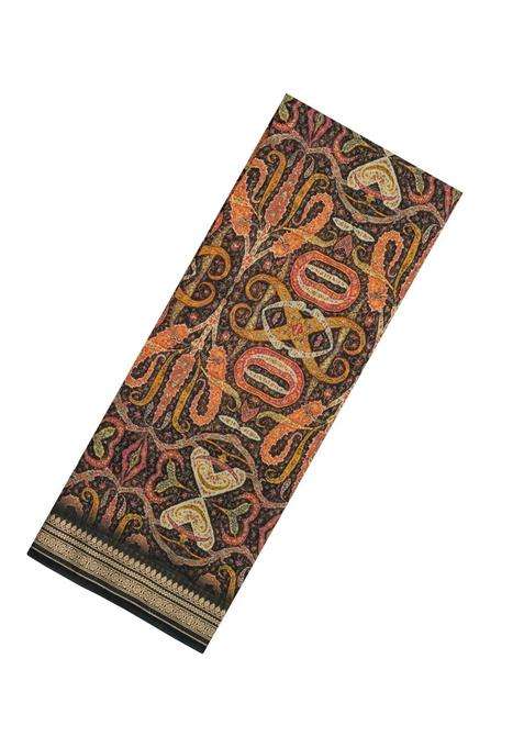 Black Printed Chanderi Cotton Saree With Floral Motifs For Women
