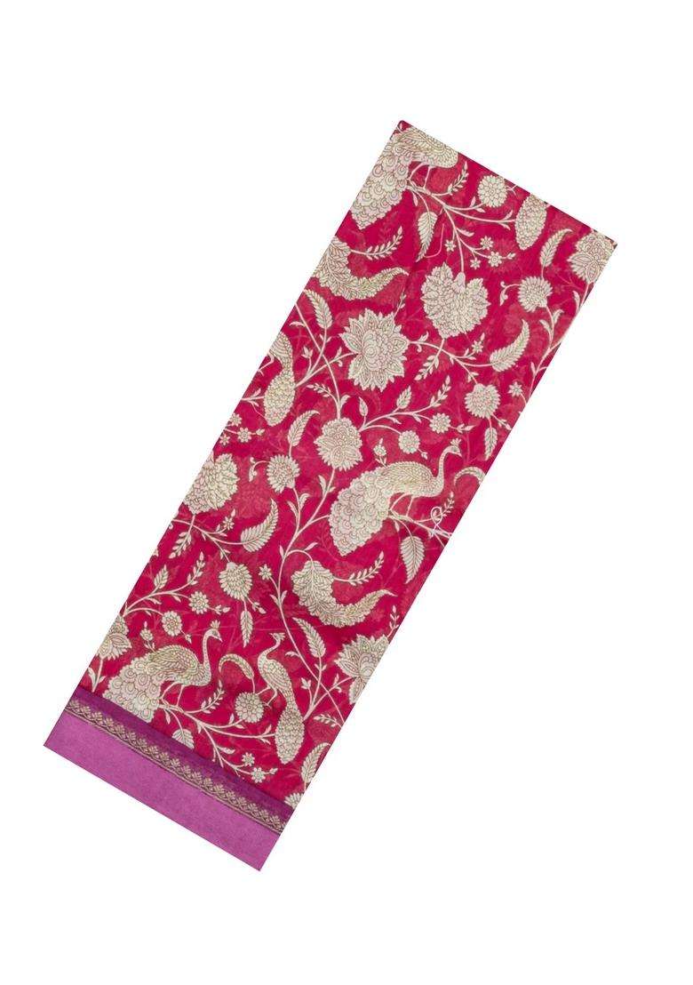 Magenta Printed Chanderi Cotton Saree With Floral Motifs For Women - Indya