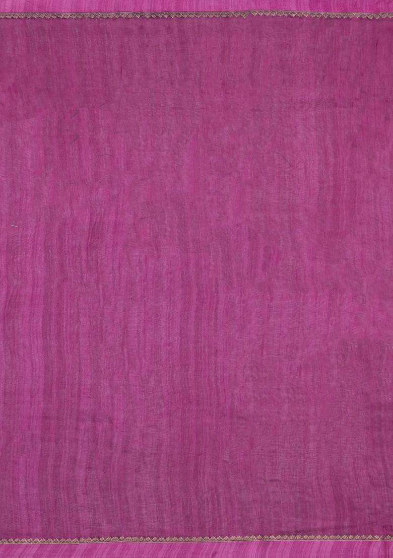 Magenta Printed Chanderi Cotton Saree With Floral Motifs For Women - Indya