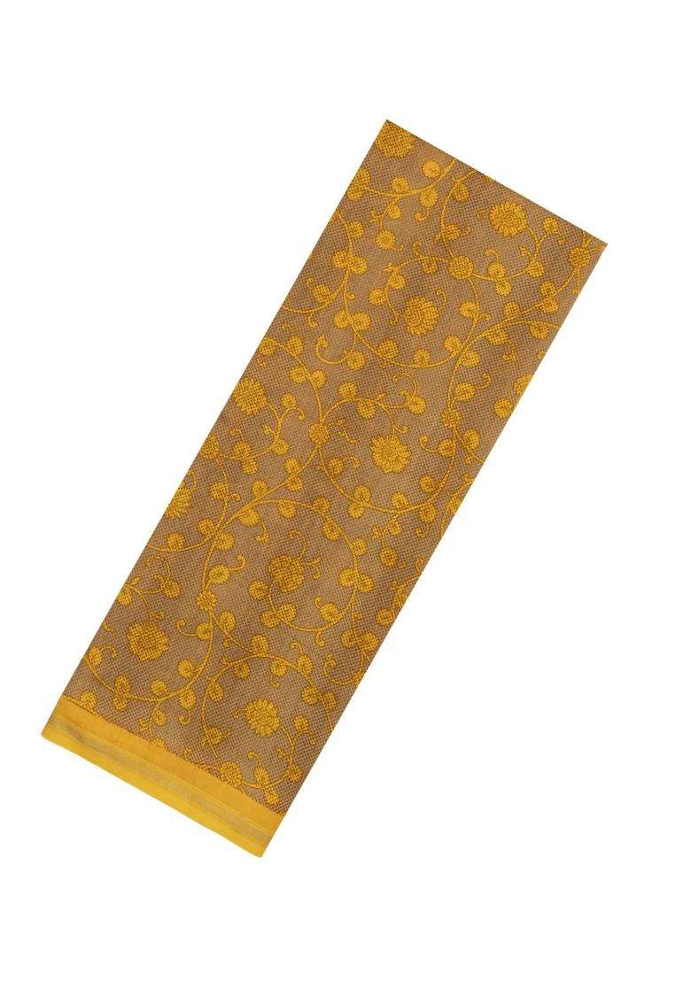 Mustard Printed Chanderi Cotton Saree With Floral Motifs For Women - Indya