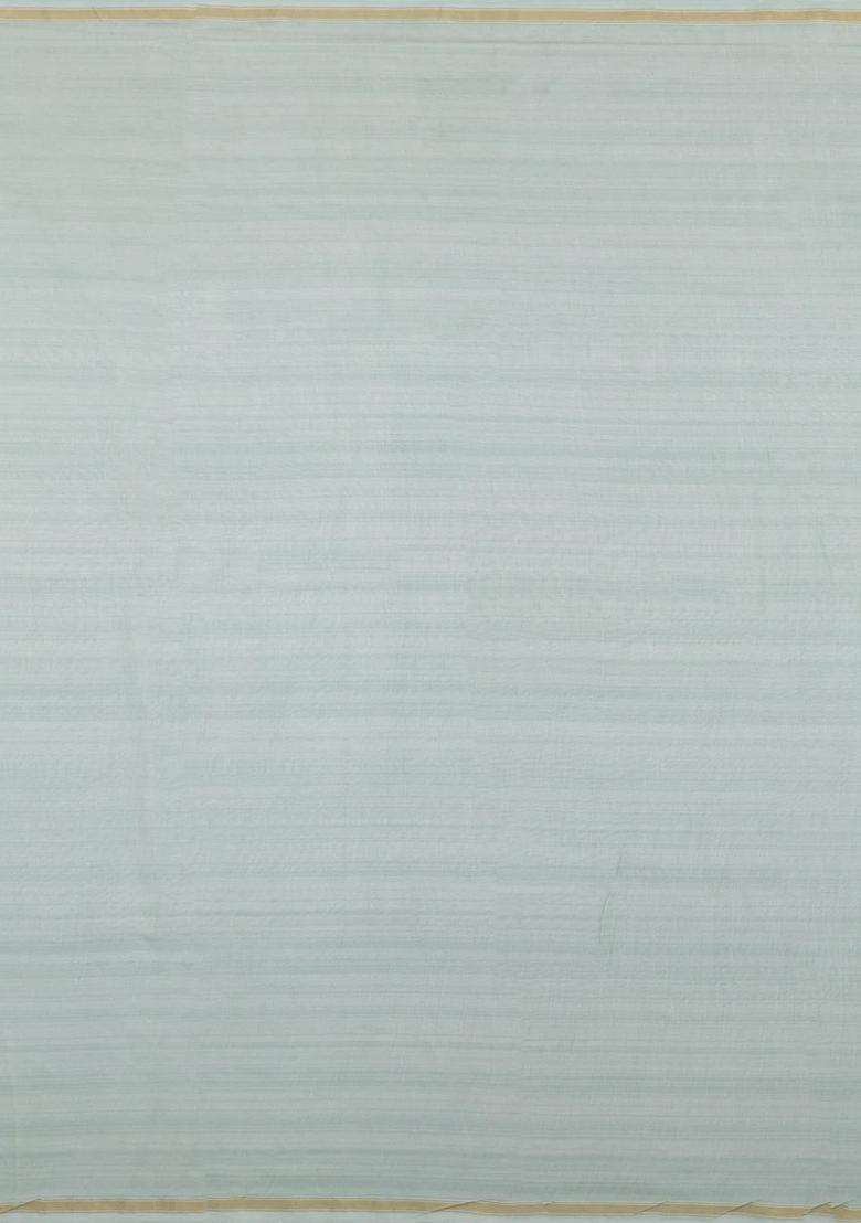 Sky Blue Printed Chanderi Cotton Saree With Floral Motifs For Women - Indya