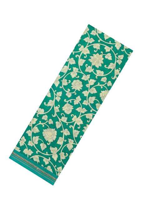 Sea Green Printed Chanderi Cotton Saree With Floral Motifs For Women