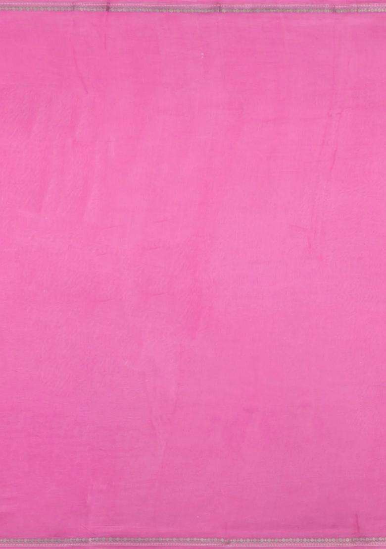 Pink Printed Chanderi Cotton Saree With Floral Motifs For Women - Indya