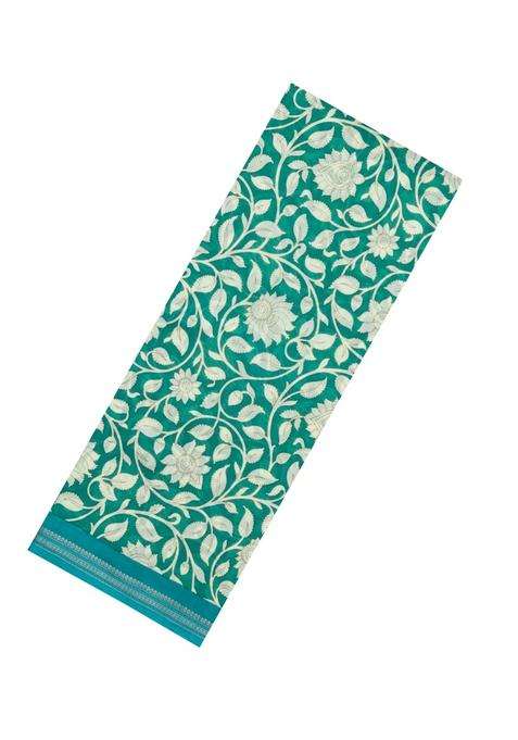 Green Printed Chanderi Cotton Saree With Floral Motifs For Women