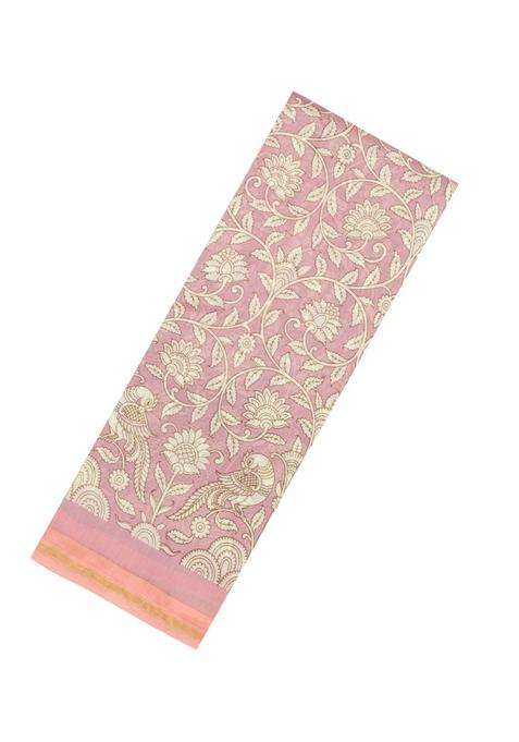 Baby Pink Printed Chanderi Cotton Saree With Floral Motifs For Women