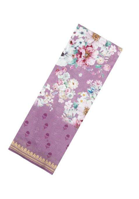 Lilac Printed Chanderi Cotton Saree With Floral Motifs For Women