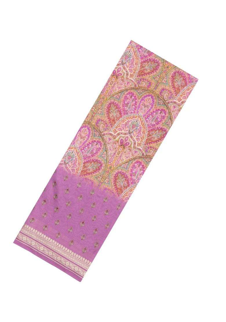 Pink Printed Chanderi Cotton Saree With Floral Motifs For Women - Indya