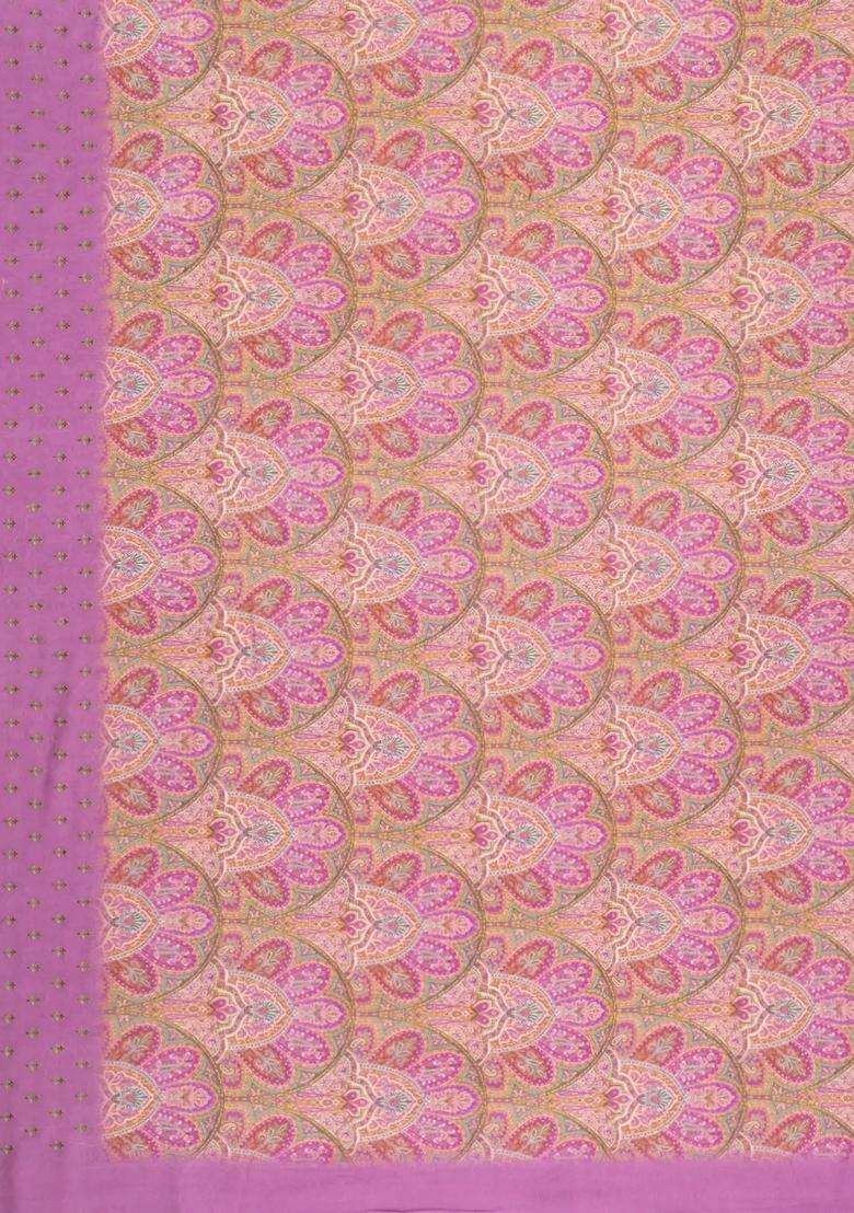 Pink Printed Chanderi Cotton Saree With Floral Motifs For Women - Indya
