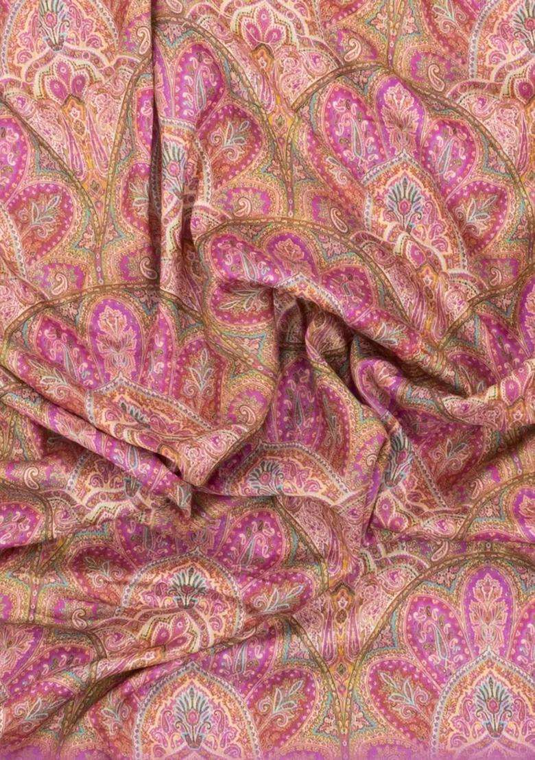 Pink Printed Chanderi Cotton Saree With Floral Motifs For Women - Indya