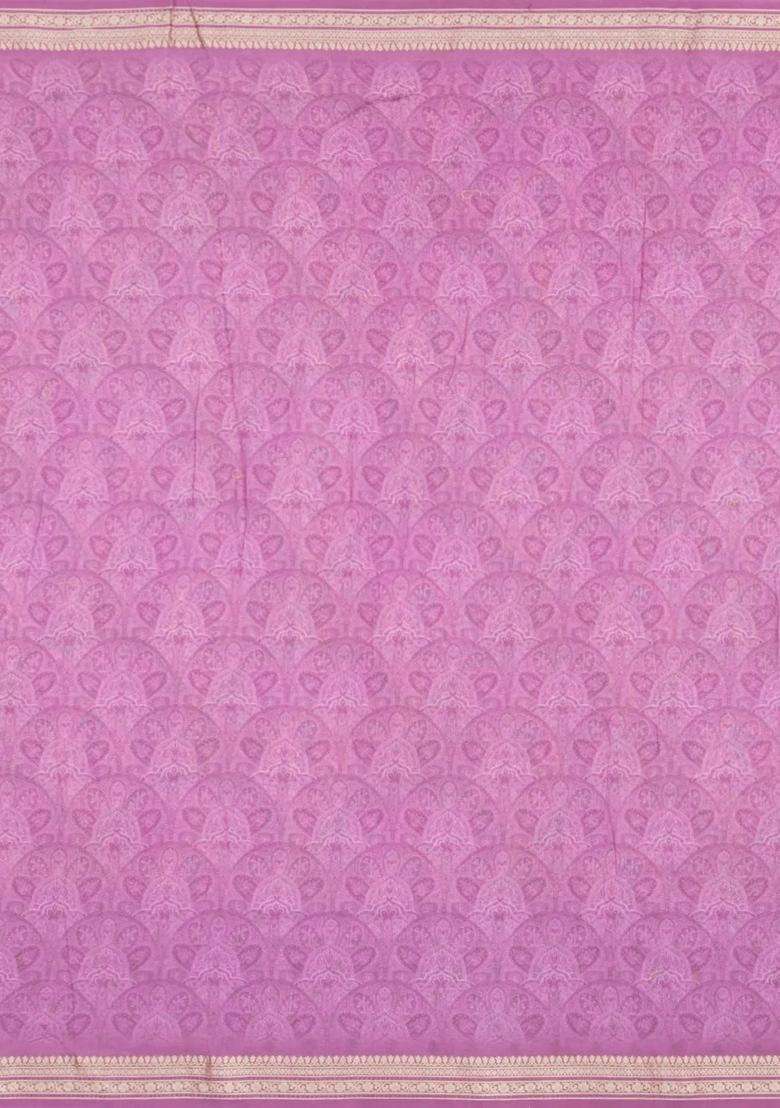 Pink Printed Chanderi Cotton Saree With Floral Motifs For Women - Indya