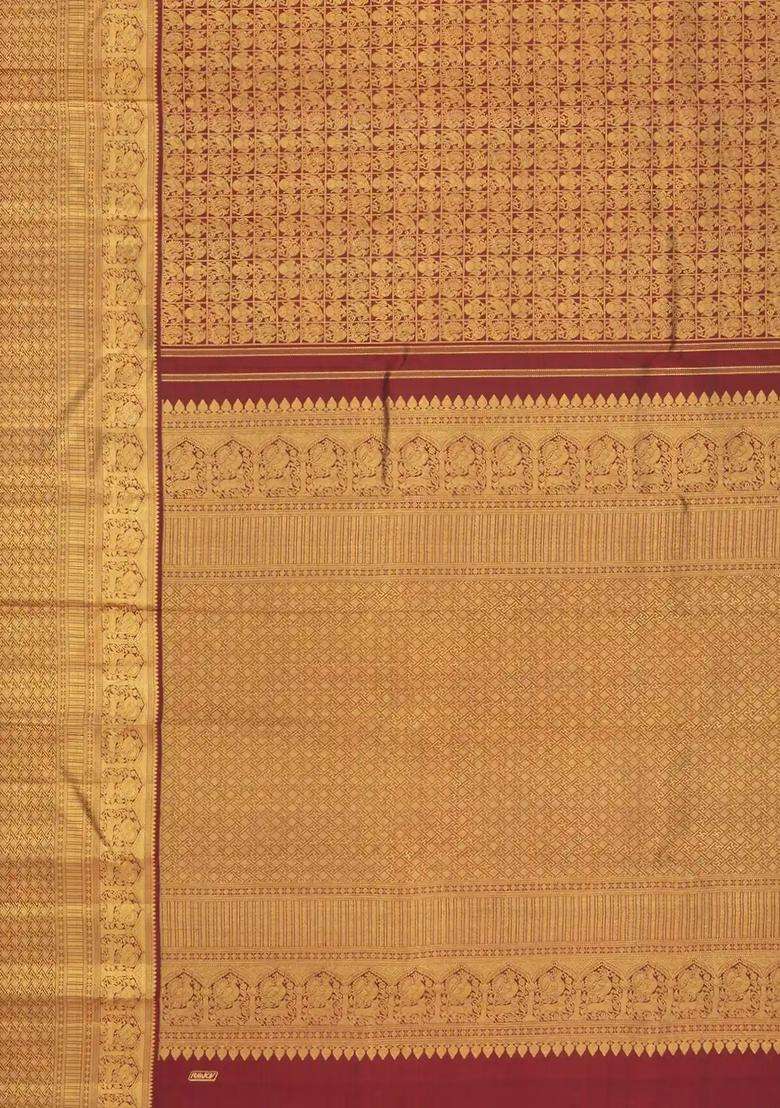 Maroon Handloom Kanchipuram Silk Saree With Annam Motifs With Buttas And Brocade Design For Women - Indya