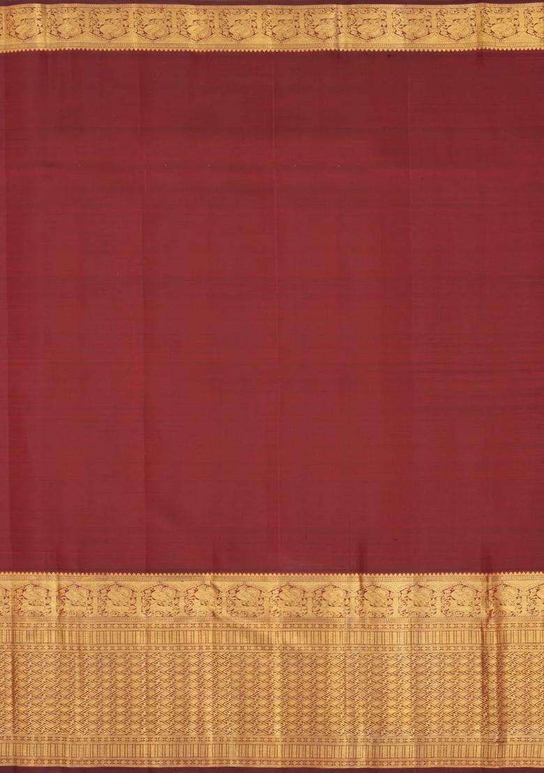 Maroon Handloom Kanchipuram Silk Saree With Annam Motifs With Buttas And Brocade Design For Women - Indya