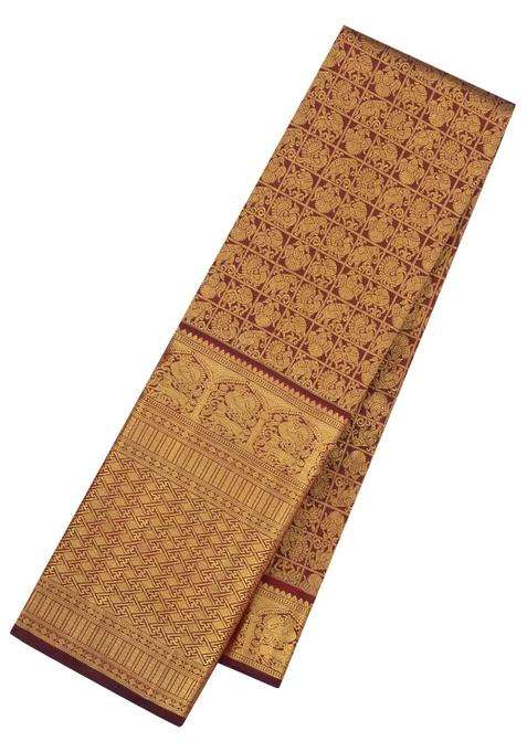 Maroon Handloom Kanchipuram Silk Saree With Annam Motifs With Buttas And Brocade Design For Women