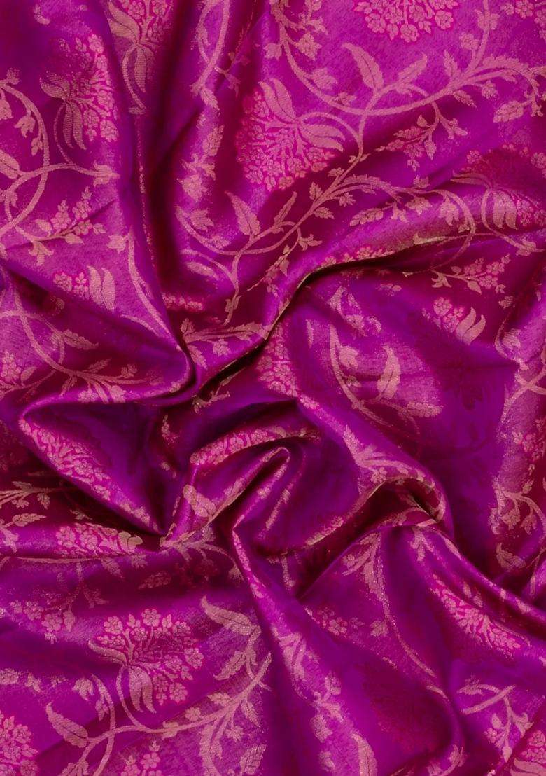 Purple Handloom Kanchipuram Silk Saree With Floral Vine Motifs With Buttas And Brocade Design For Women - Indya