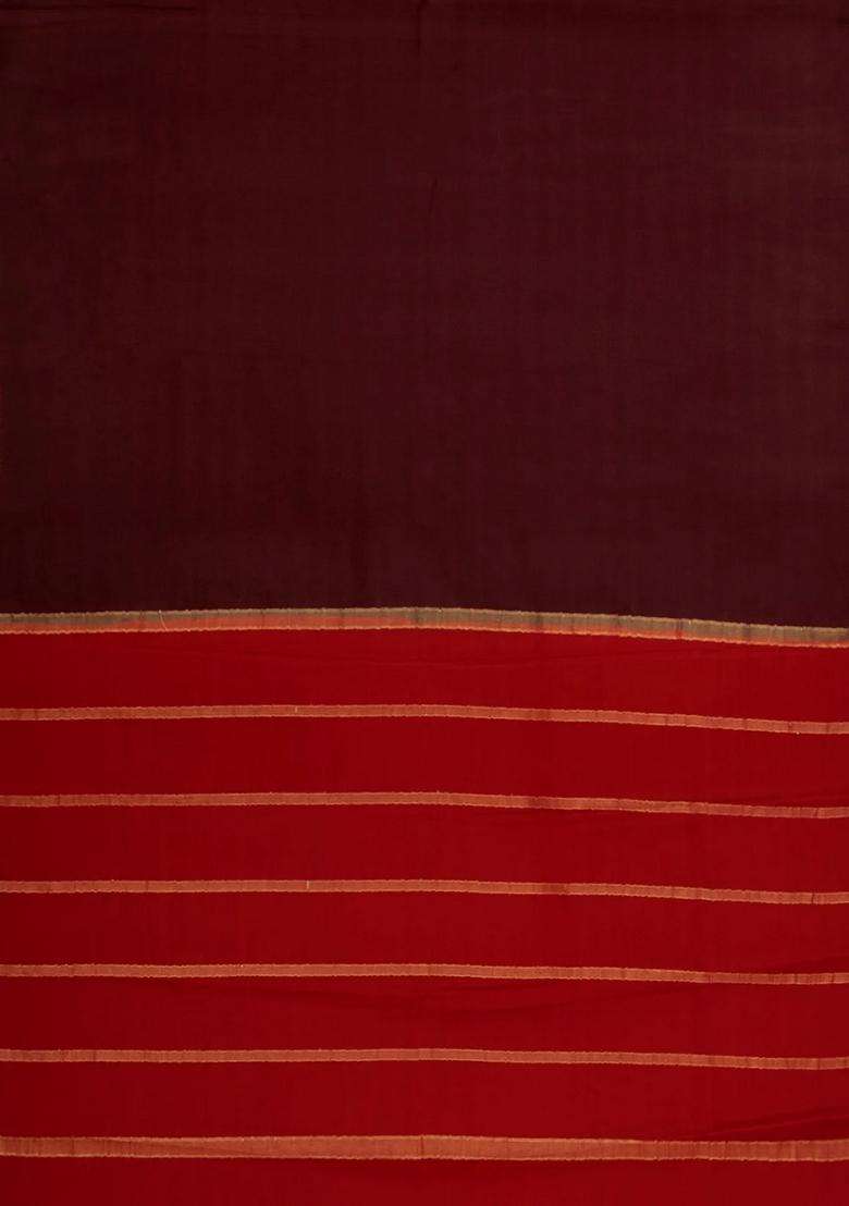 Dark Maroon Woven Mysore Silk Saree With Contrast Border With Traditional Woven Design For Women - Indya