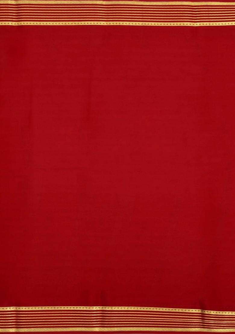 Dark Maroon Woven Mysore Silk Saree With Contrast Border With Traditional Woven Design For Women - Indya