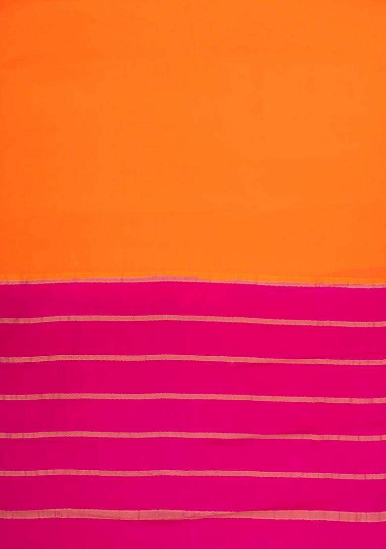 Orange Woven Mysore Silk Saree With Contrast Border With Traditional Woven Design For Women - Indya