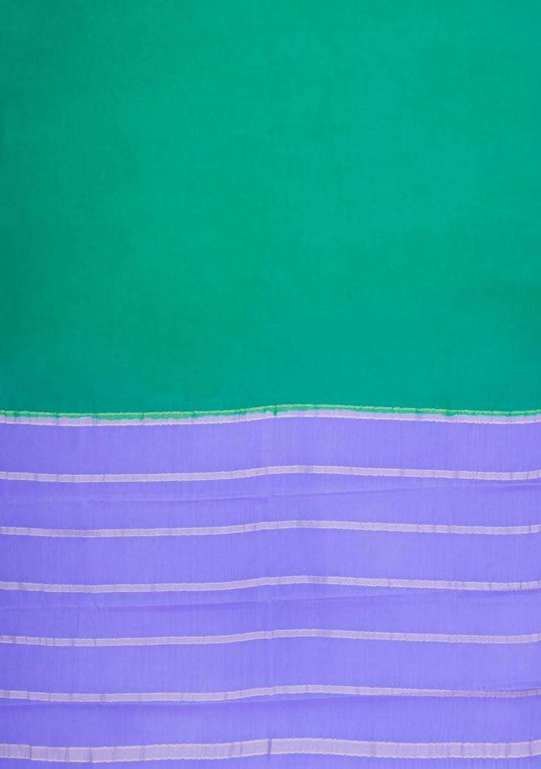 Green Woven Mysore Silk Saree With Contrast Border With Traditional Woven Design For Women - Indya