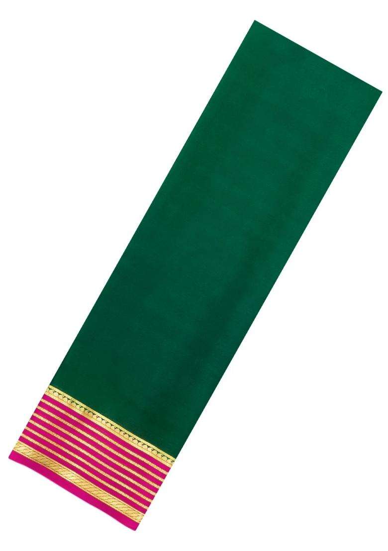 Dark Green Woven Mysore Silk Saree With Contrast Border With Traditional Woven Design For Women - Indya