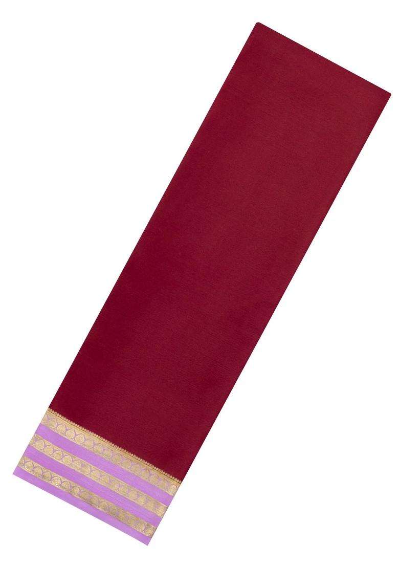 Red Woven Mysore Silk Saree With Contrast Border With Traditional Woven Design For Women - Indya