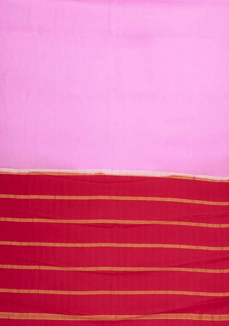 Baby Pink Woven Mysore Silk Saree With Contrast Border With Traditional Woven Design For Women - Indya