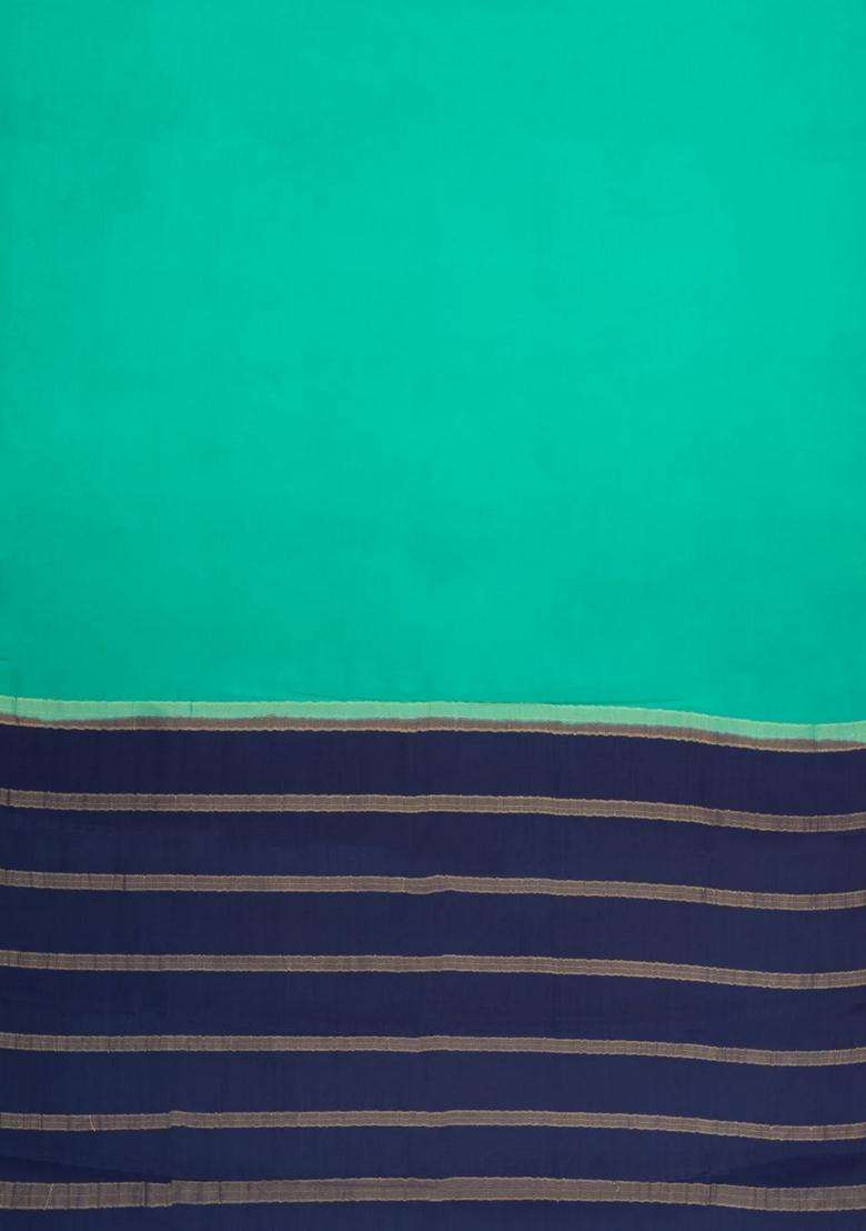 Aquamarine Woven Mysore Silk Saree With Contrast Border With Traditional Woven Design For Women - Indya