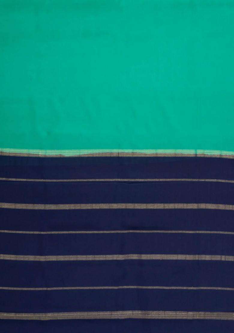 Aquamarine Woven Mysore Silk Saree With Contrast Border With Traditional Woven Design For Women - Indya
