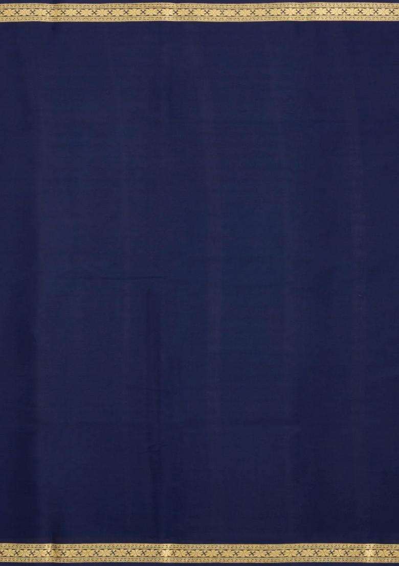 Aquamarine Woven Mysore Silk Saree With Contrast Border With Traditional Woven Design For Women - Indya