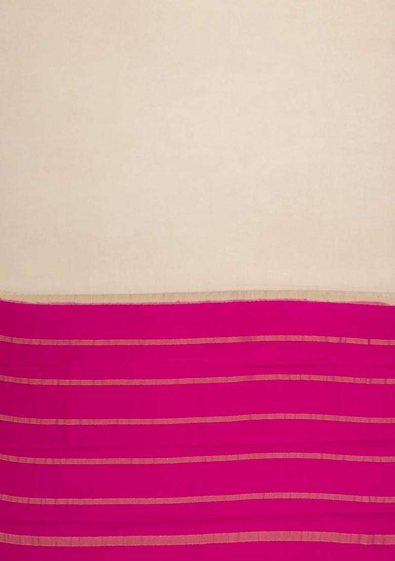 Cream Woven Mysore Silk Saree With Contrast Border With Traditional Woven Design For Women - Indya