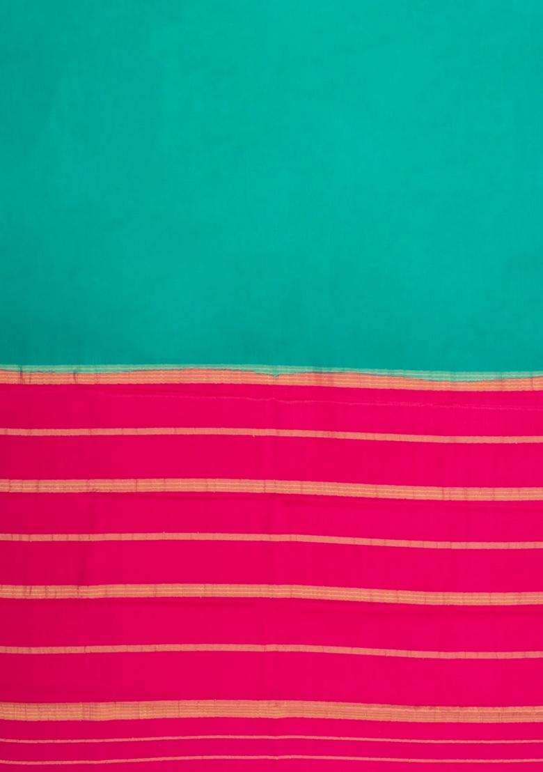 Aquamarine Woven Mysore Silk Saree With Contrast Border With Traditional Woven Design For Women - Indya