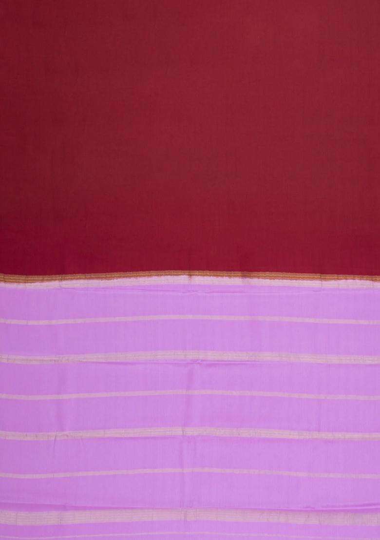 Maroon Woven Mysore Silk Saree With Contrast Border With Traditional Woven Design For Women - Indya