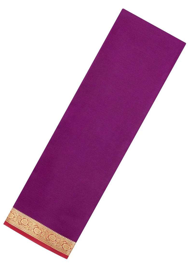 Purple Woven Mysore Silk Saree With Contrast Zari Border With Traditional Woven Design For Women - Indya