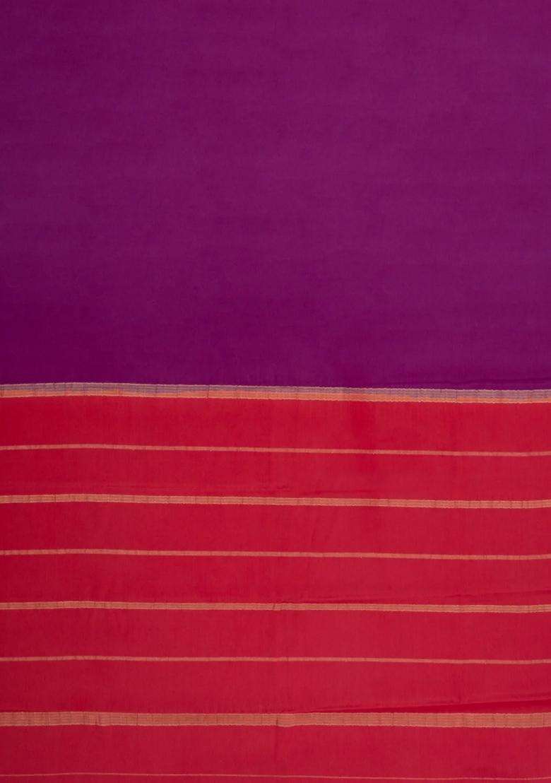 Purple Woven Mysore Silk Saree With Contrast Zari Border With Traditional Woven Design For Women - Indya