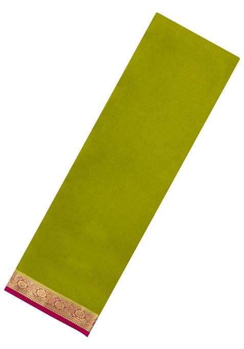 Olive Green Woven Mysore Silk Saree With Contrast Zari Border With Traditional Woven Design For Women