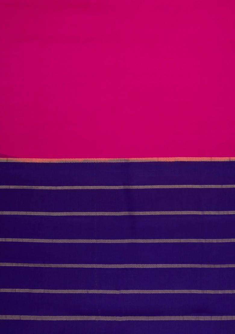 Magenta Woven Mysore Silk Saree With Contrast Zari Border With Traditional Woven Design For Women - Indya