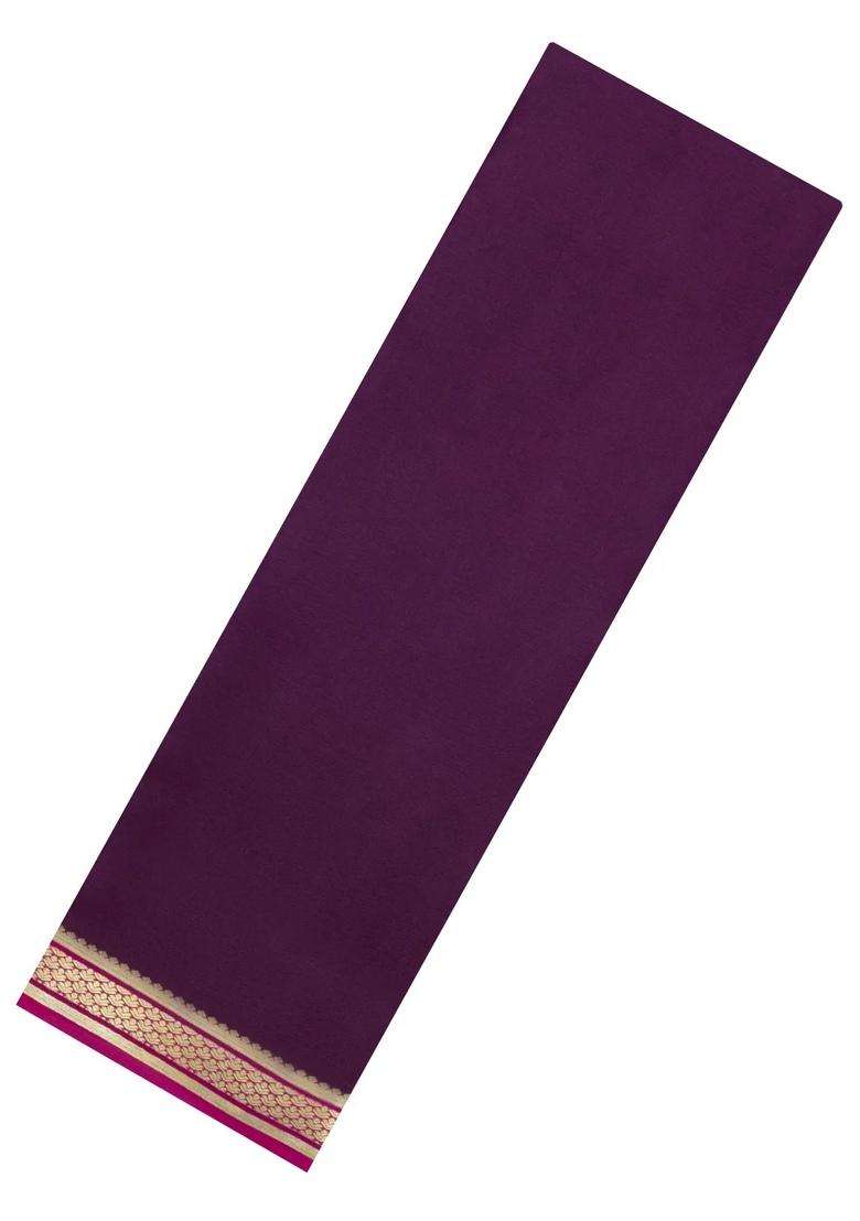 Default Title Dark Burgundy Woven Mysore Silk Saree With Contrast Zari Border With Traditional Woven Design For Women - Indya