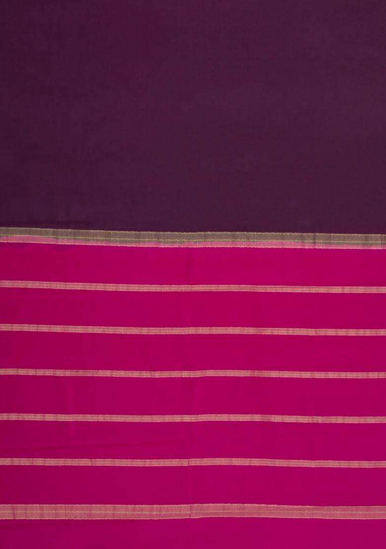 Default Title Dark Burgundy Woven Mysore Silk Saree With Contrast Zari Border With Traditional Woven Design For Women - Indya